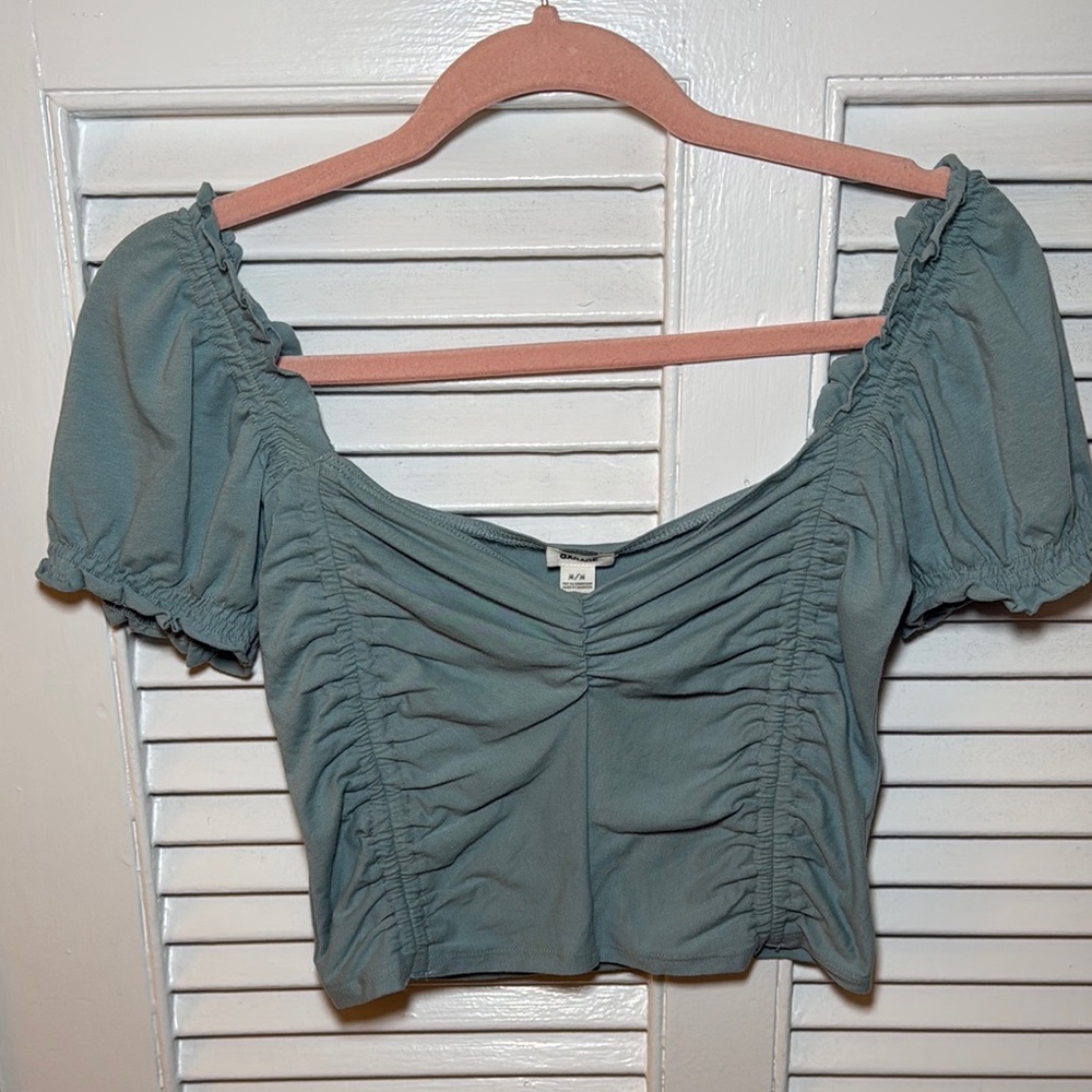Ruched Puff Sleeve Top - Blue